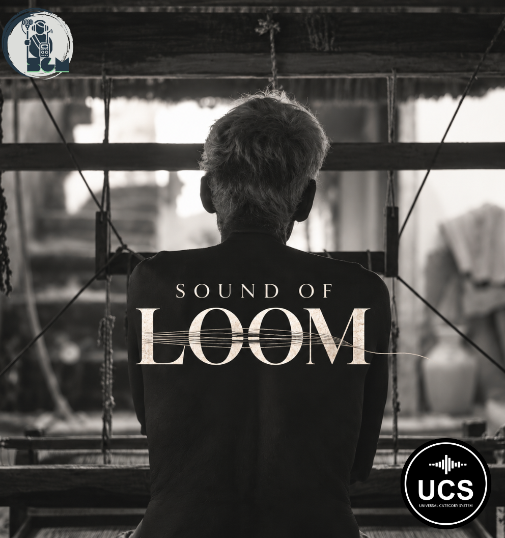 Black-and-white Sound of Loom cover featuring a weaver at a traditional loom